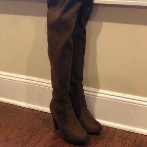 Brown suede thigh high boots